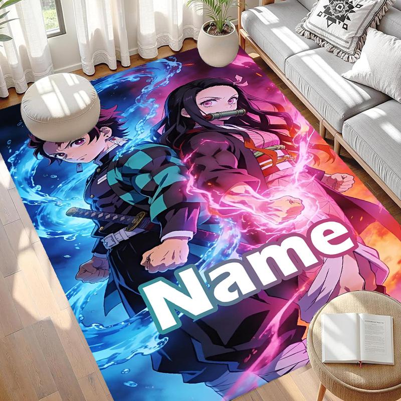 Custom Name Personalized Demon Slayer Print Carpet, Versatile Home Decor Rug, for Playroom, Apartment, Balcony, Entryway, Hallway Gift