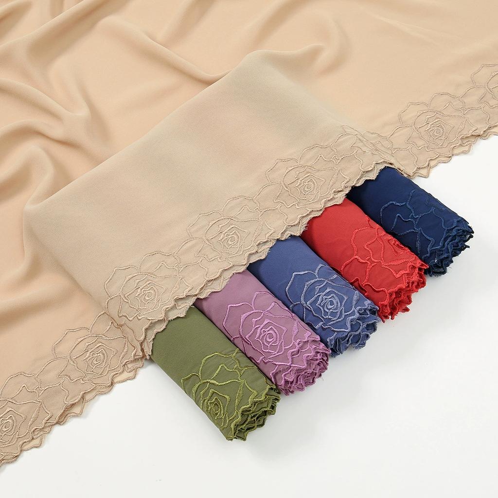 Malaysia Indonesian Embroidered Chiffon Headscarf Shawl Turban Head Wraps High-Quality Breathable Ladies' Scarf 75*180cm