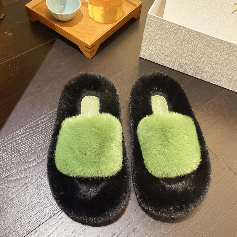 Thick-soled heightening fluffy slippers for women's outer wear 2025 new autumn and winter popular cotton tows cute cotton slippers