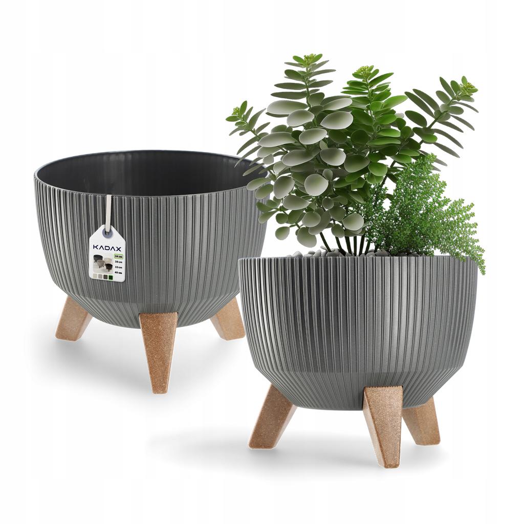 KADAX Blumentopf Übertopf mit Füßen Einsatz Pflanzgefäß 24cm Beige Schale Rund