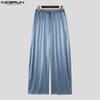 INCERUN Men's Elastic Waist Smooth Shiny Long Wide Legs Pants Trousers and White Semi-Sheer