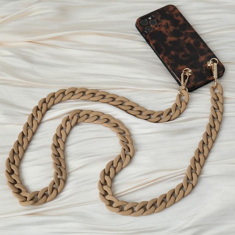 New Phone Accessory Detachable Lanyard Black Matte Crossbody Strap Long Phone Case Chains Acrylic Pendant Neck Solid Phone Chain