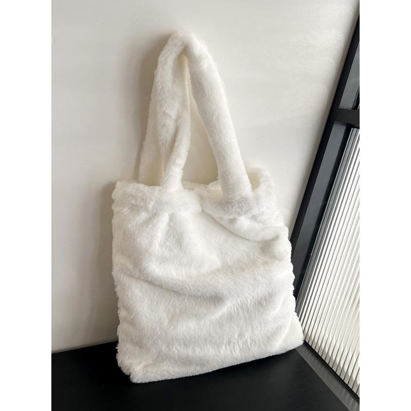 Plush bag women's new fashion winter solid color fashion shoulder underarm bag plush portable small square bag
