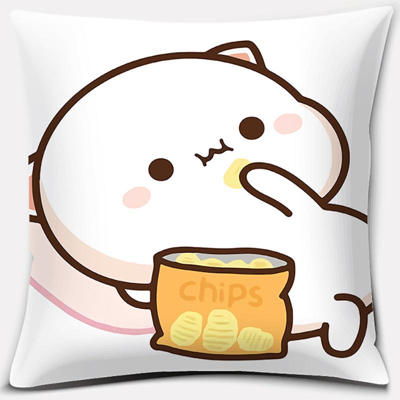 45x45cm Cartoon Cute Peach Blossom Cat Series Pillowcase Living Room Sofa Office Seat Soft Cushion Cover Home Decoration