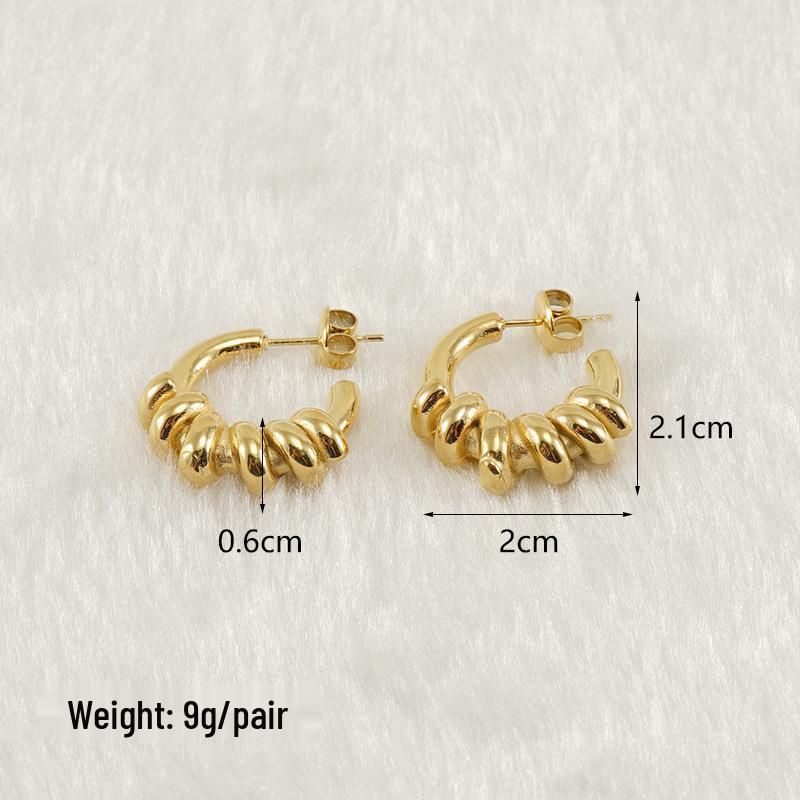 Stainless Steel Spiral Round Earrings for Women, 18K Gold-Tone Titanium Fashion Style