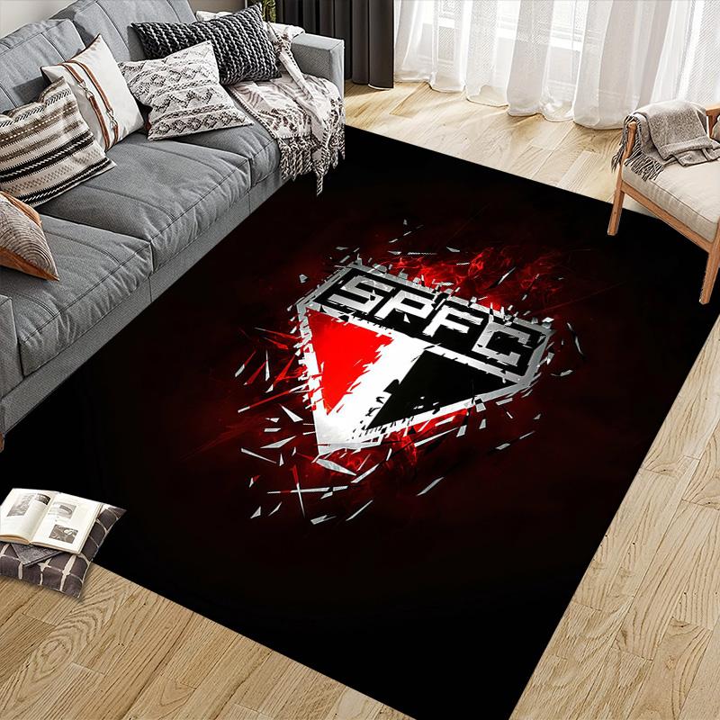 Sao Paulo FC Flannel Pattern Square Carpet,Area Rug,Carpet Rug for Living Room Bedroom Sofa Playroom Decor,Non-slip Floor Mat