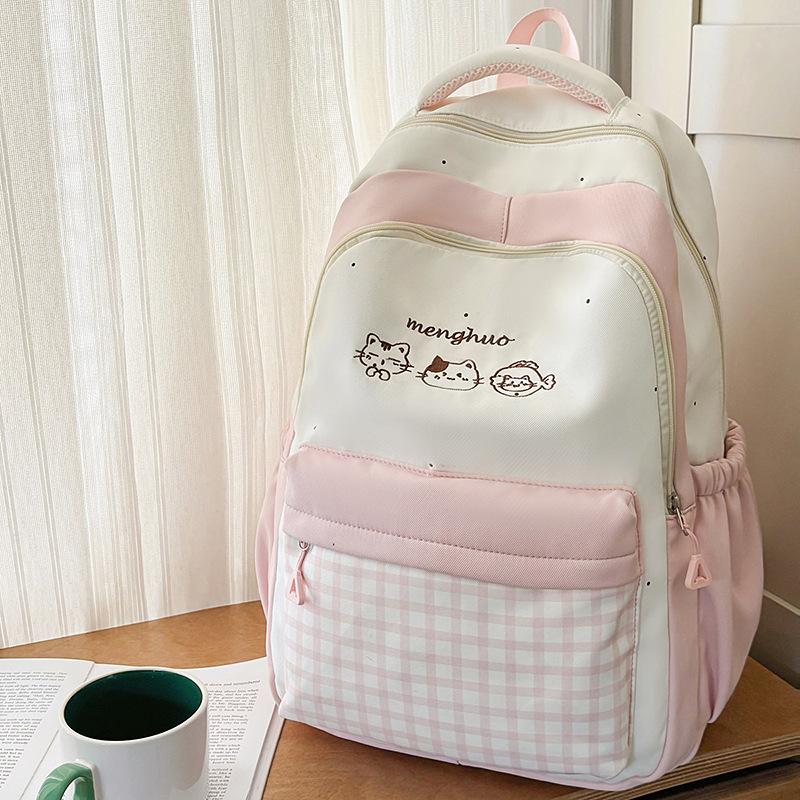 Schoolbag Lightweight Large-capacity Backpack New Japanese Ins High Value Fresh and Sweet Plaid Junior High School Student Schoolbag