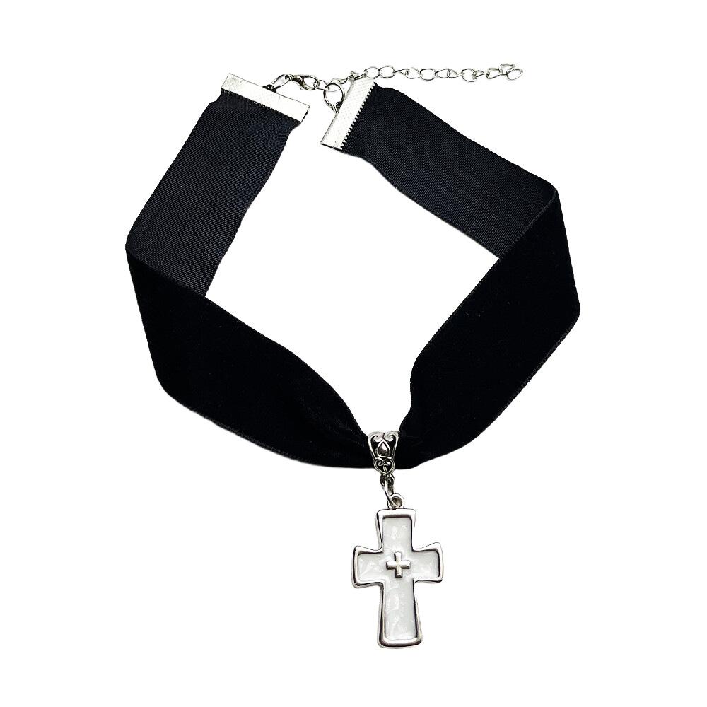 Gothic Punk Velvet Rose Cross Heart Choker Necklace - Y2K Retro Style