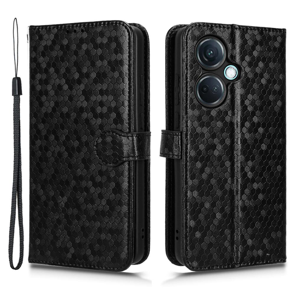 

For OnePlus Nord CE3 5G/Oppo K11 5G Wallet Stand Phone Case Dot Imprinted PU Leather Cover Black
