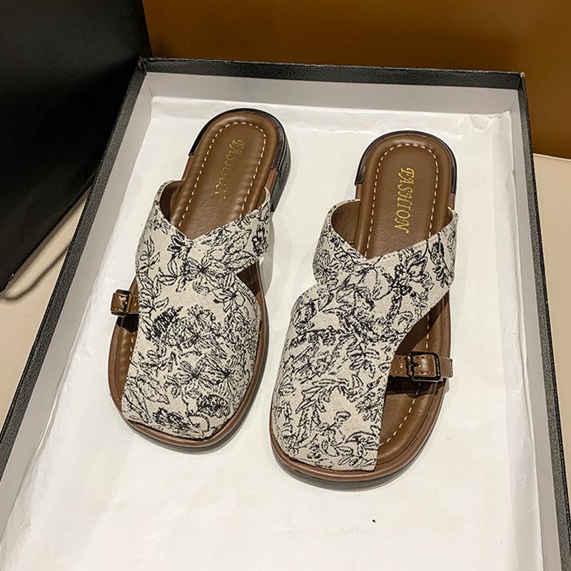 National style bag head half slippers women's summer wear fashion new thick bottom new Chinese style skirt going out French sandals