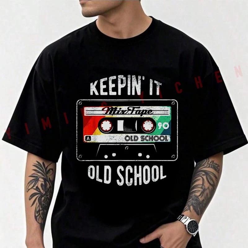 Old School Hip Hop 80s 90s Mixtape Graphic Motorcycle Men's Fashion T-shirt Moto Cotton Casual Summer Short Sleeve Tops