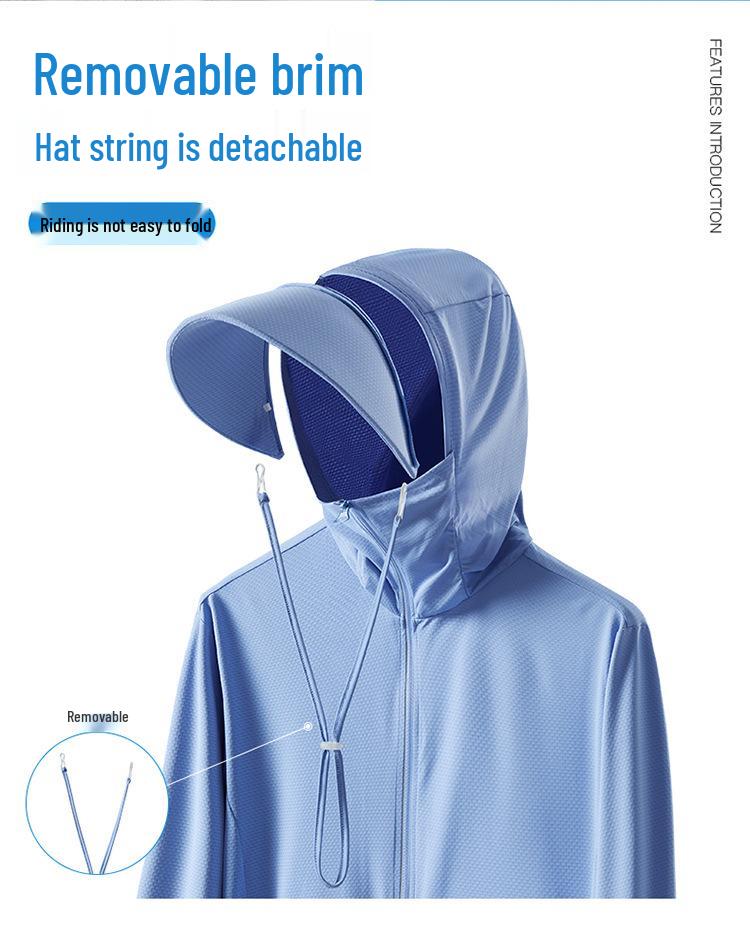 UPF50+ Printed Ice Silk Sun Protection Jacket with Detachable Hood for Men & Women – Breathable, Anti-UV.