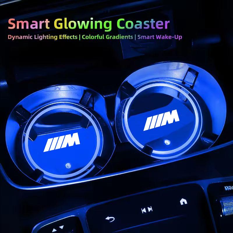 7 Color LED Car Cup Holder Light Luminous Coaster Water Cup Pad Accessories For BMW M X3 F10 E90 F20 E46 E60 E70 E39 GT /Sticker GT9