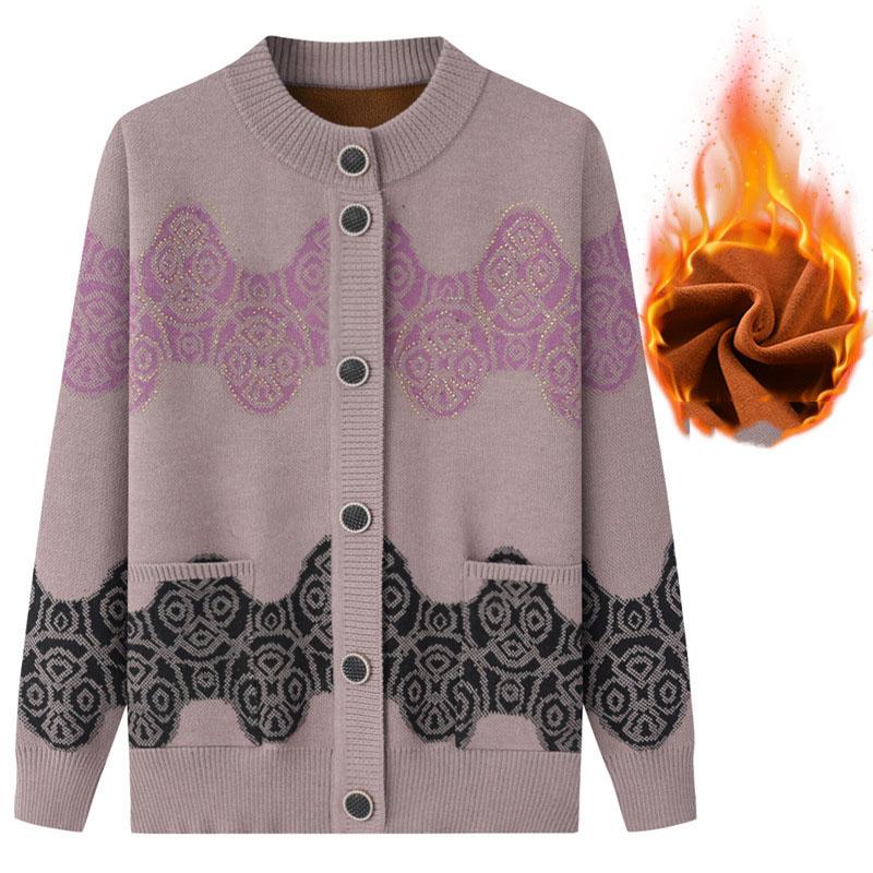 Polaire d'hiver Épaississement Âge moyen et Personnes âgées Mode Vêtements de mère Motif imprimé Pull tricoté Tempérament Élégant Vêtements pour personnes âgées