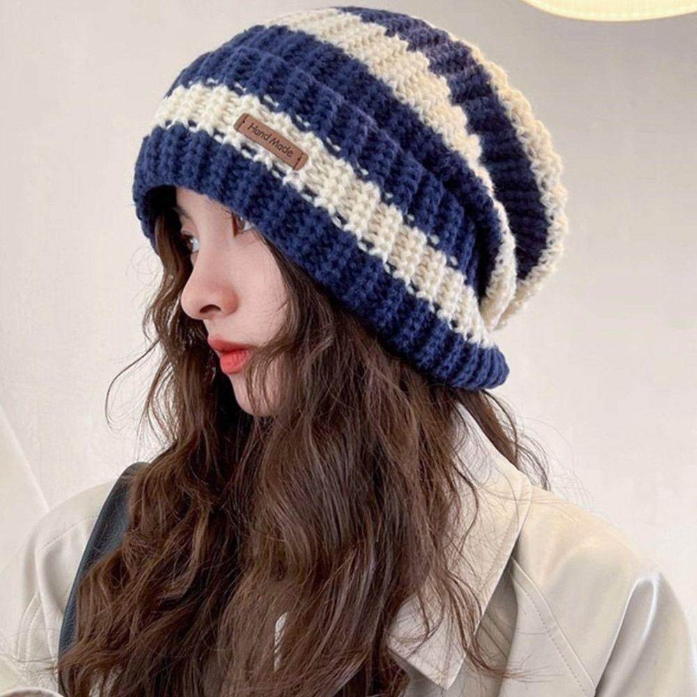 Stripe Winter Hats Thickened Knitted Hat Casual Beanie Caps  for Men Women