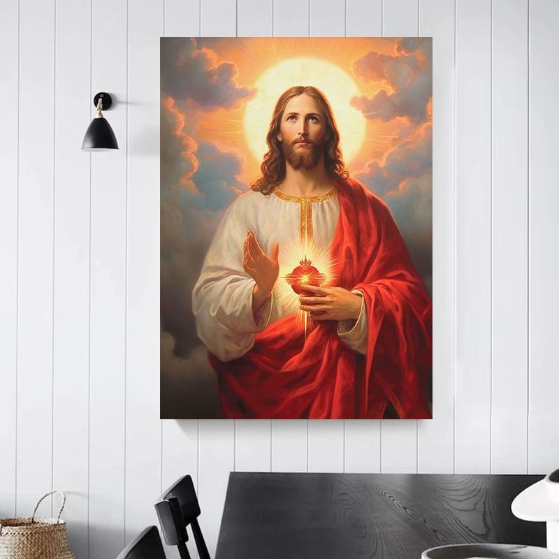 Vintage Sacred Heart of Jesus Holy Family Virgin Mary Religious Poster Canvas Painting Print Wall Art Pictures Home Decor