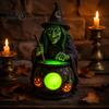 Figuritas Decorativas Detalladas Bruja de Halloween Caldero Lámpara, Adorno de Estatua de Resina, Luz de Mesa Única Espeluznante para Decoración de Escritorio