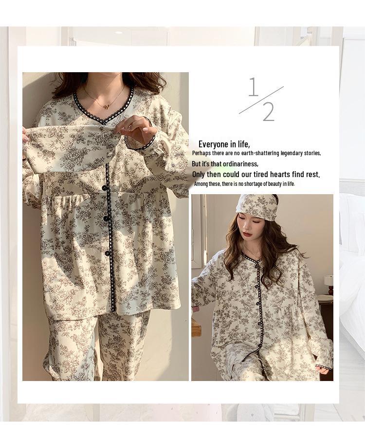 Maternity Pajamas with Built-In Pads for Summer, Postpartum Recovery, Breastfeeding, and Confinement, Suitable for Spring and Autumn.