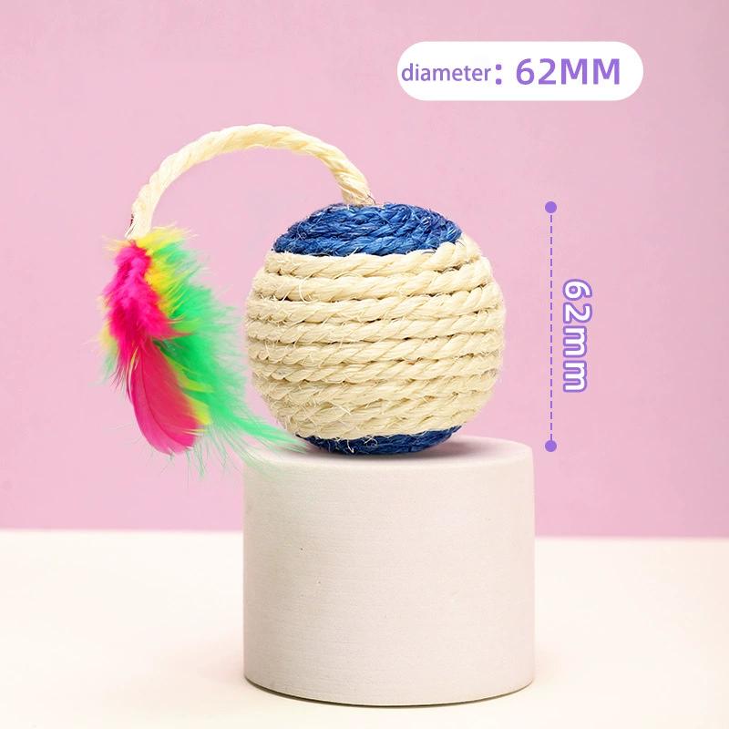 Interactive Cat Toy Sisal Scratching Ball With Feather For Chewing Grinding Teeth Training Durable Pet Toy Accessories Suitable