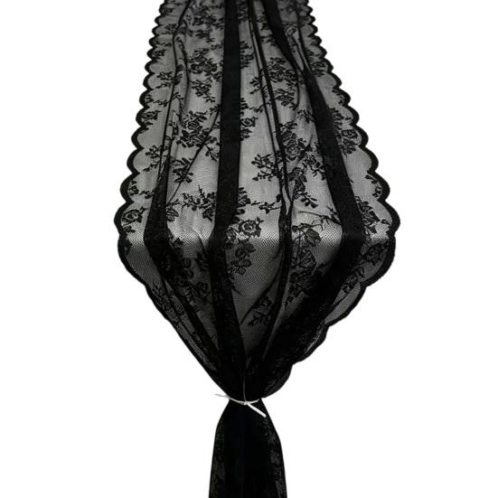 Yousheng French Lace Table Runner, Black & White Vintage Lace Runner for Coffee Table, Shoe Cabinet, Dining Table, Long Rectangular