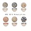 6pcs Japanese Ceramic Cereal Bowl Set Dessert Salad Snack Bowl Kitchen Noodle Bowl Tableware Set Microwave Safe Gift Box