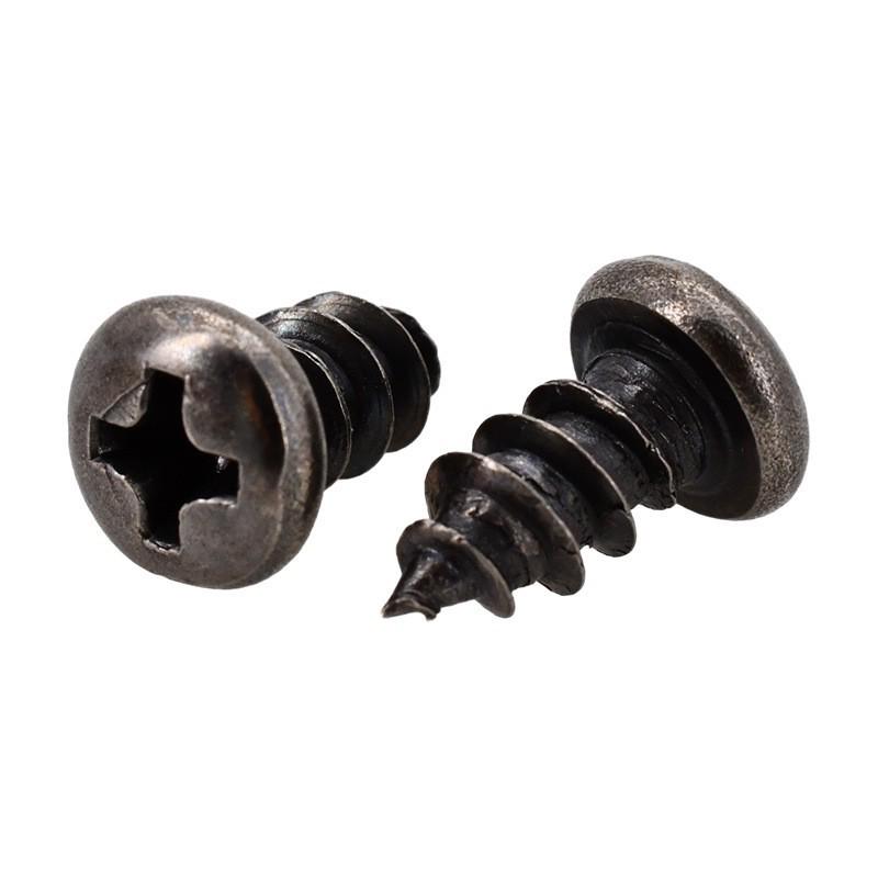 Black Nickel Plated Hardened PA Self-Tapping Screws - Round Head, Pointed Tail, Sizes M1.7-M4.