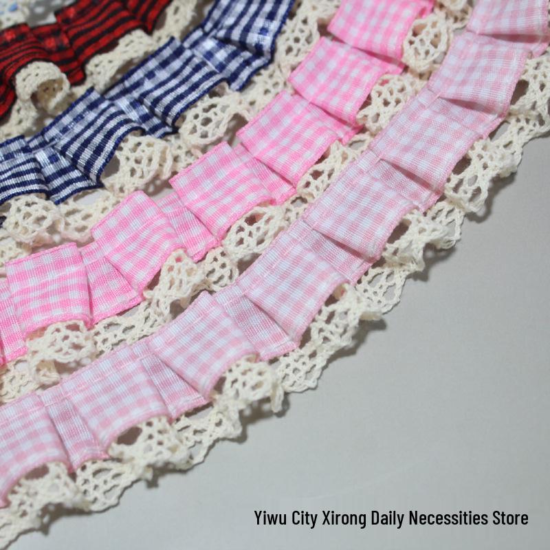 Pleated Grid Lace Trim Cuffs Hem Doll Clothes Ita Bag Frame DIY Kit