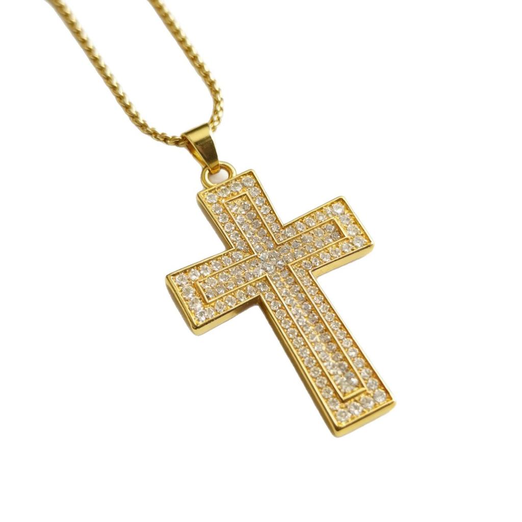 European-American Hip Hop Full Diamond Cross Pendant Necklace - Unisex Sweater Chain Accessory