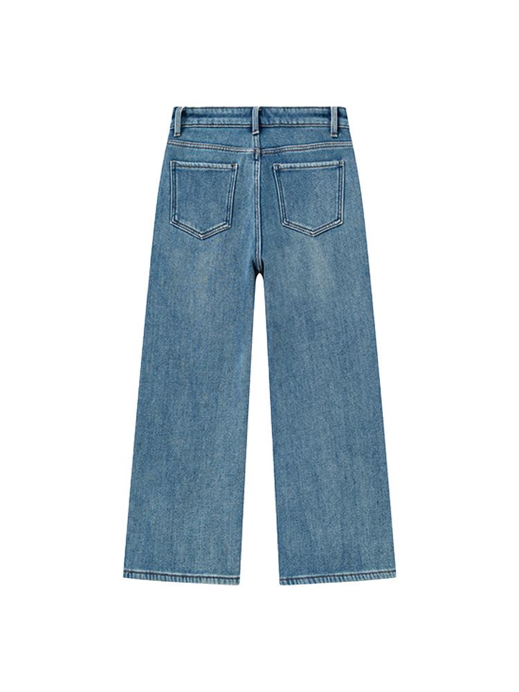 Zhi Zhi Winter Cropped Wide-Leg Fleece Jeans for Petite Women - Thick Plus Velvet Stretch Denim