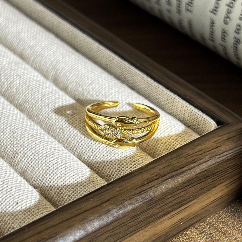 2026 Ring Female Niche Design Sense Geometric Micro-inlaid Zircon Cold Wind Versatile Retro Adjustable Texture Ring