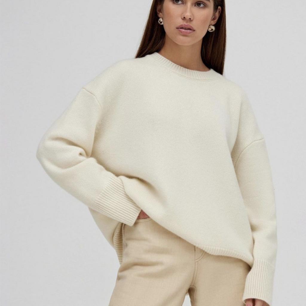 Einfarbiger Rundhals-Pullover für Damen | Weiches Strickoberteil | Lässige lockere Passform