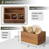 DRASTAR Acacia Wood Utensil Tray with 4 Compartments Built-In Napkin Holder Handcrafted Cutlery Organizer for Kitchen Table Party Picnic Versatile
