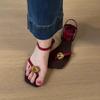 First layer cowhide retro square head with flat bottom 25 summer new comfortable toe metal full leather sandals women