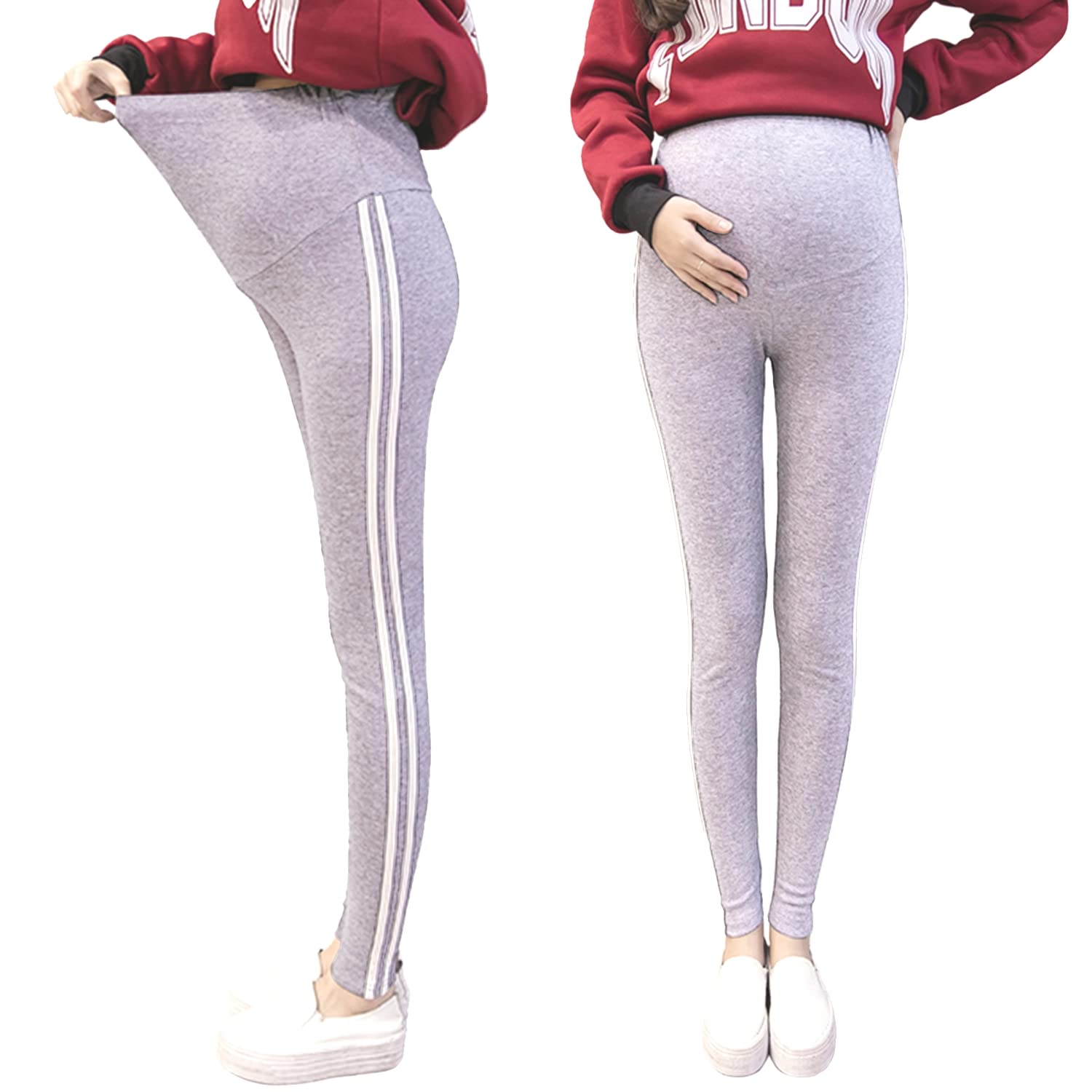 

Spring & Leaf Maternity Leggings with Adjuster Breathable, Comfortable, and Long-Lasting All-Season Wear (L, Light Gray)
