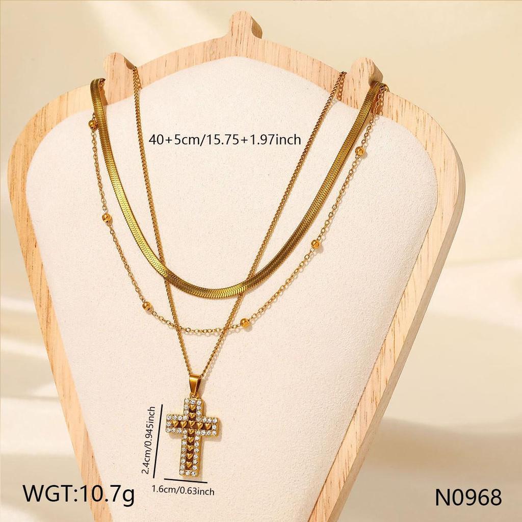 Trendy Simple Stackable Double Layer Gold Cross Necklace