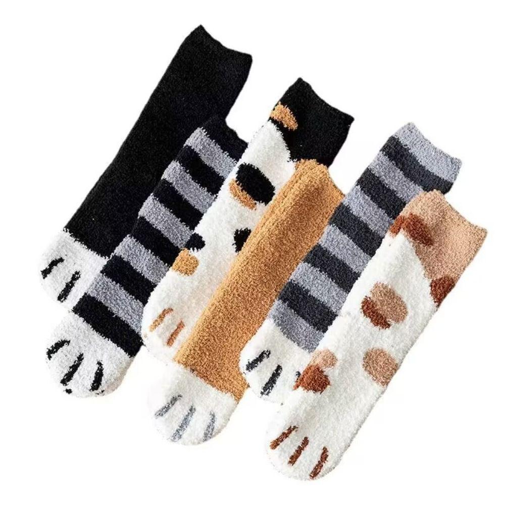 1 Pair Animal Fingers Cat Paw Winter Socks Thicken Sleeping Socks Cute Coral Fleece Warm Sock  Women