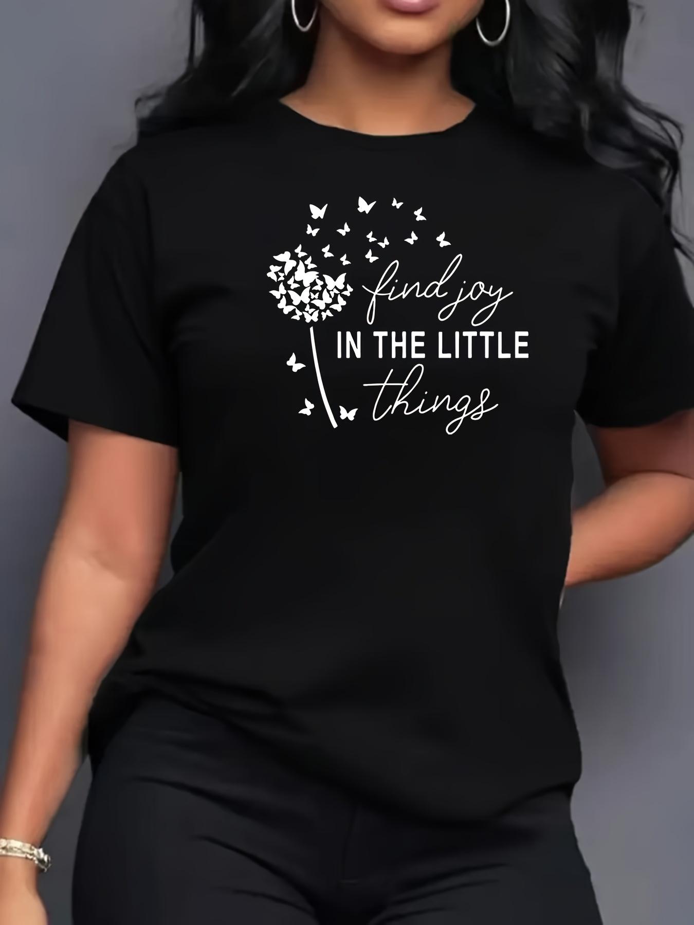 Comfortable Women S Short-Sleeve T-Shirt, Casual Loose Fit, Stylish Artistic Letter Dandelion Print, Women S T-Shirt Design, Women S Top S разноцветный