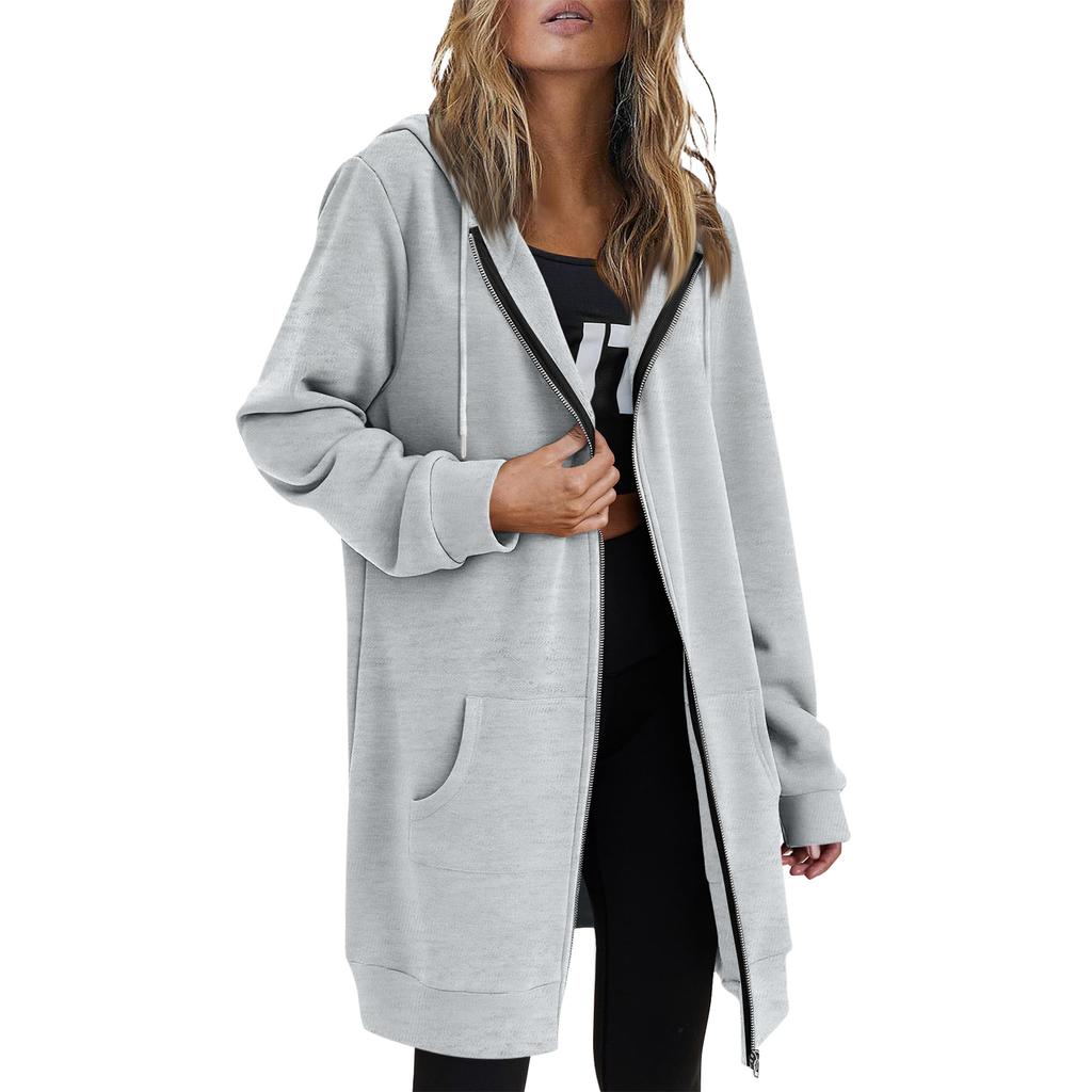 Women Casual Zip Up Fleece Hoodies Tunic Sweatshirt Long Hoodie Jacket