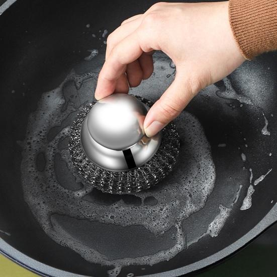 Long Lasting Scrub Brush Stainless Steel Pot Cleaning Brush, with Ergonomic Handle, Heavy Tool Duty Kitchen Scrubbing for Pans Grill Dishes Sturdy
