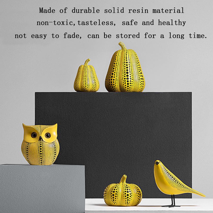 Yellow Wave Point Arts Crafts Funny Animal Owl Pumpkin Bird Statues Ornament Home Room Sculpture Desktop Decoration Figurines