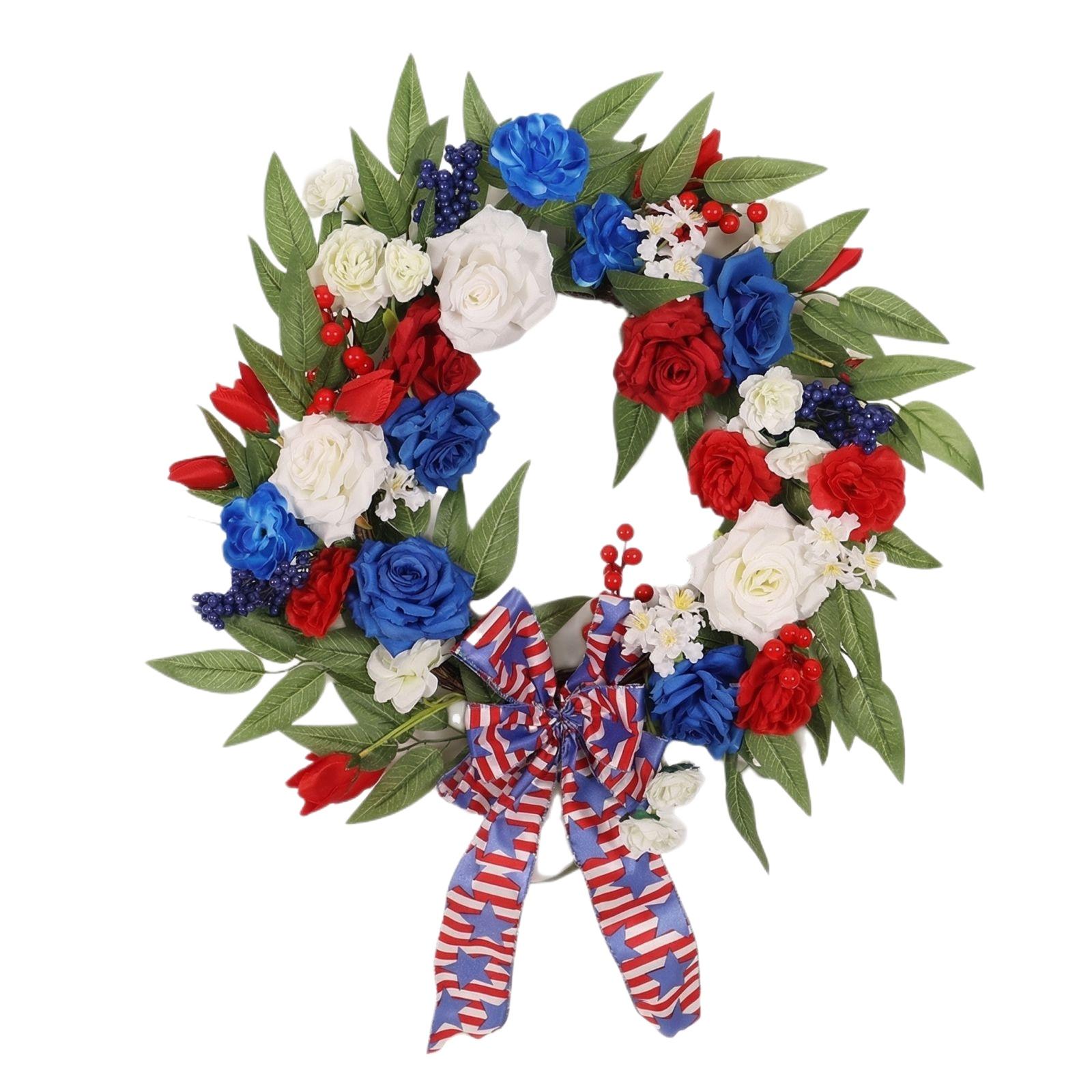 Independence Day Wreath, American Flag Wreath, Rose Wreath, Door Ring Decoration Wreath