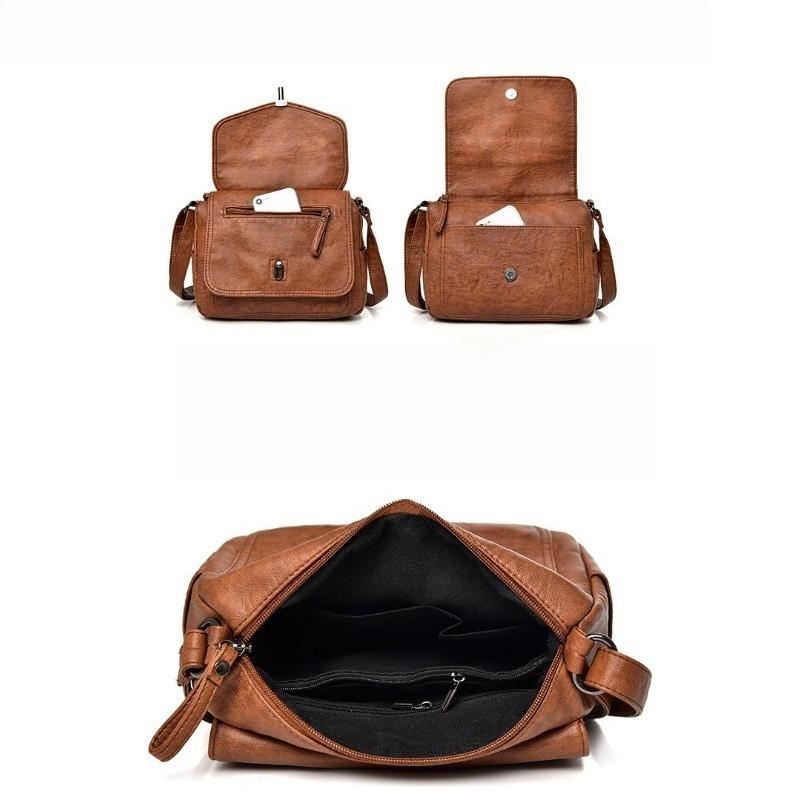 Dámská měkká PU kůže Vintage stylová crossbody taška