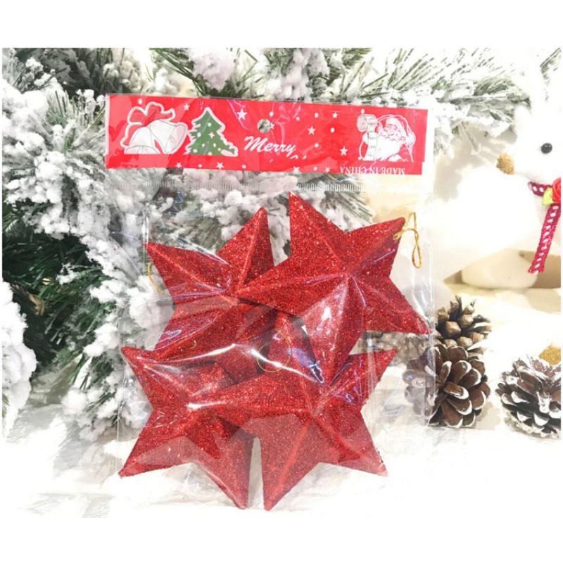 Altın Yıldız Noel Ağacı Süsleri: Simli Büyük ve Küçük Pentagramlar