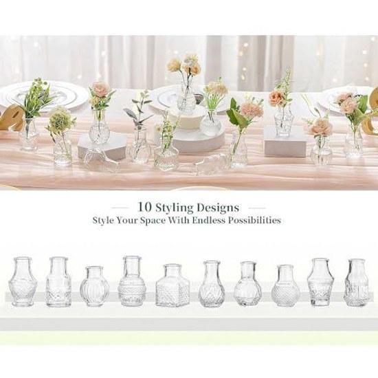 Mini vase set 10 stylish flower transparent glass carving single stems simple container hydroponics ikebana artificial flowers Nordic style relief