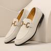 Men's Korean Style Suede Leather Loafers - Plus Size, Solid Color, Slip-On, Professional British Style.