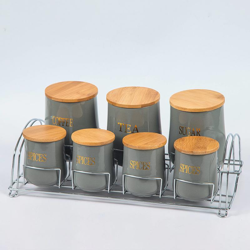 

Емкость для хранения зерна, набор из 7 предметов, кухонный контейнер для хранения, герметичная влагостойкая банка с деревянной крышкой, органайзер для продуктов, банка для конфет, банка для чая серый