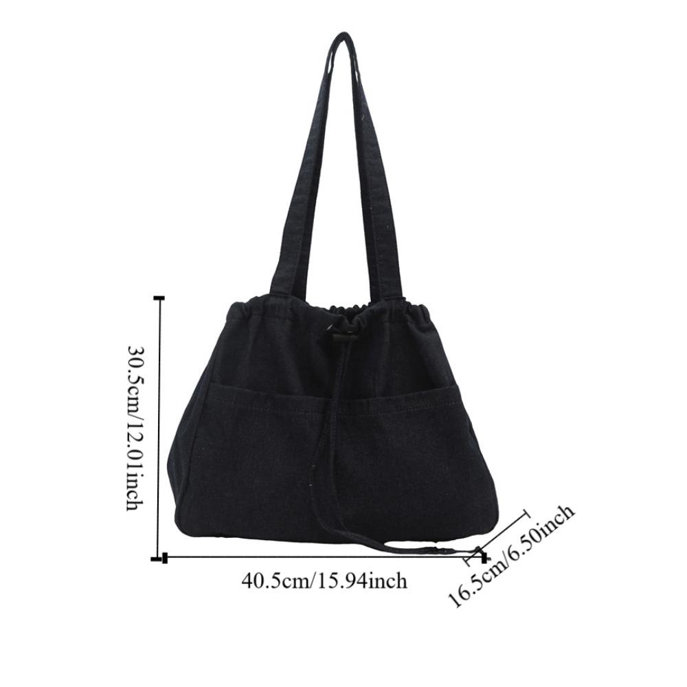 Casual Denim Tote Bag Large Capacity Canvas Bucket Bag Oxford Drawstring Shoulder Bag  Travel