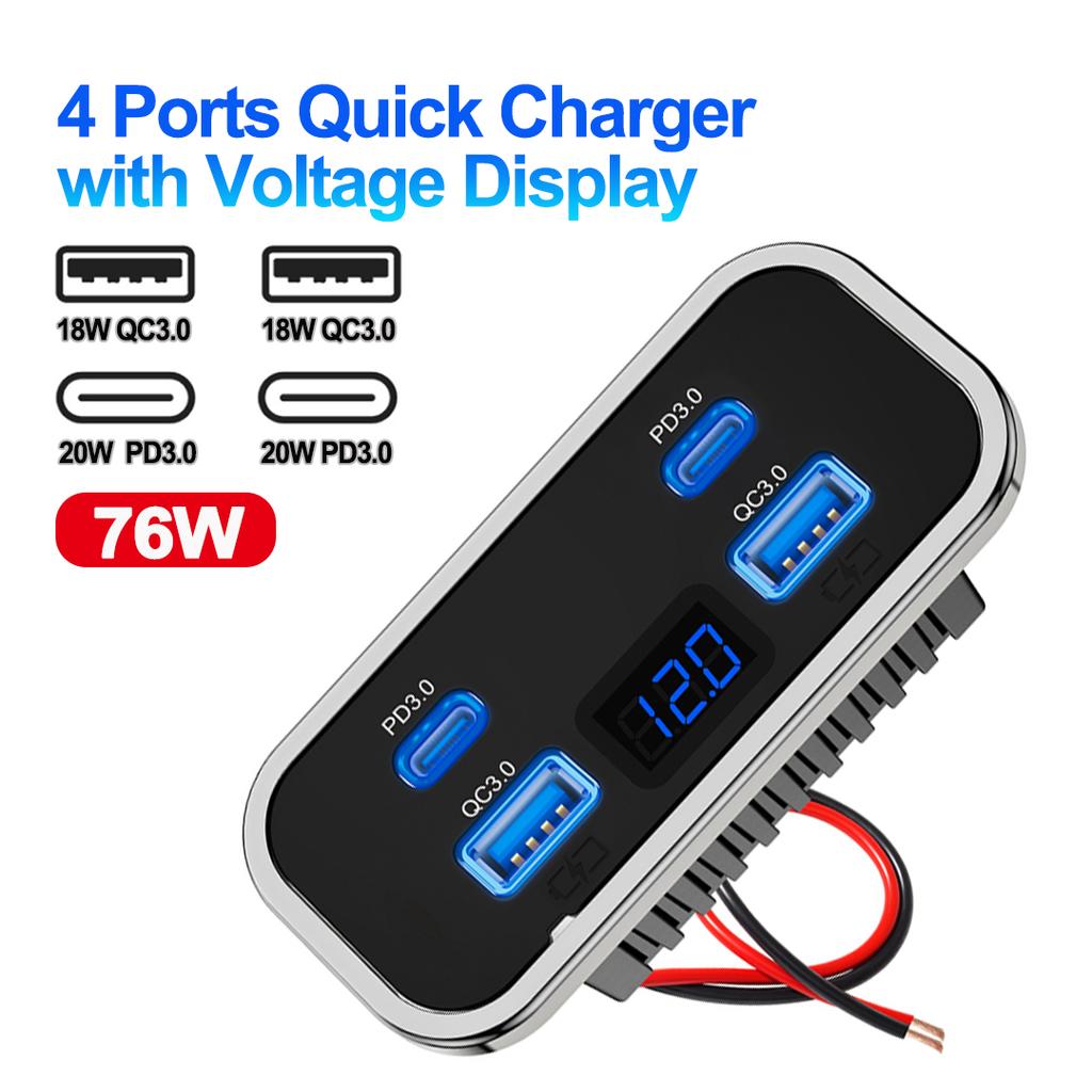 Car Charger Dual USB Type-C 4 Ports Quick Charging Socket QC3.0+PD3.0 Power Adapter For SUV RV Camping Bus Marine