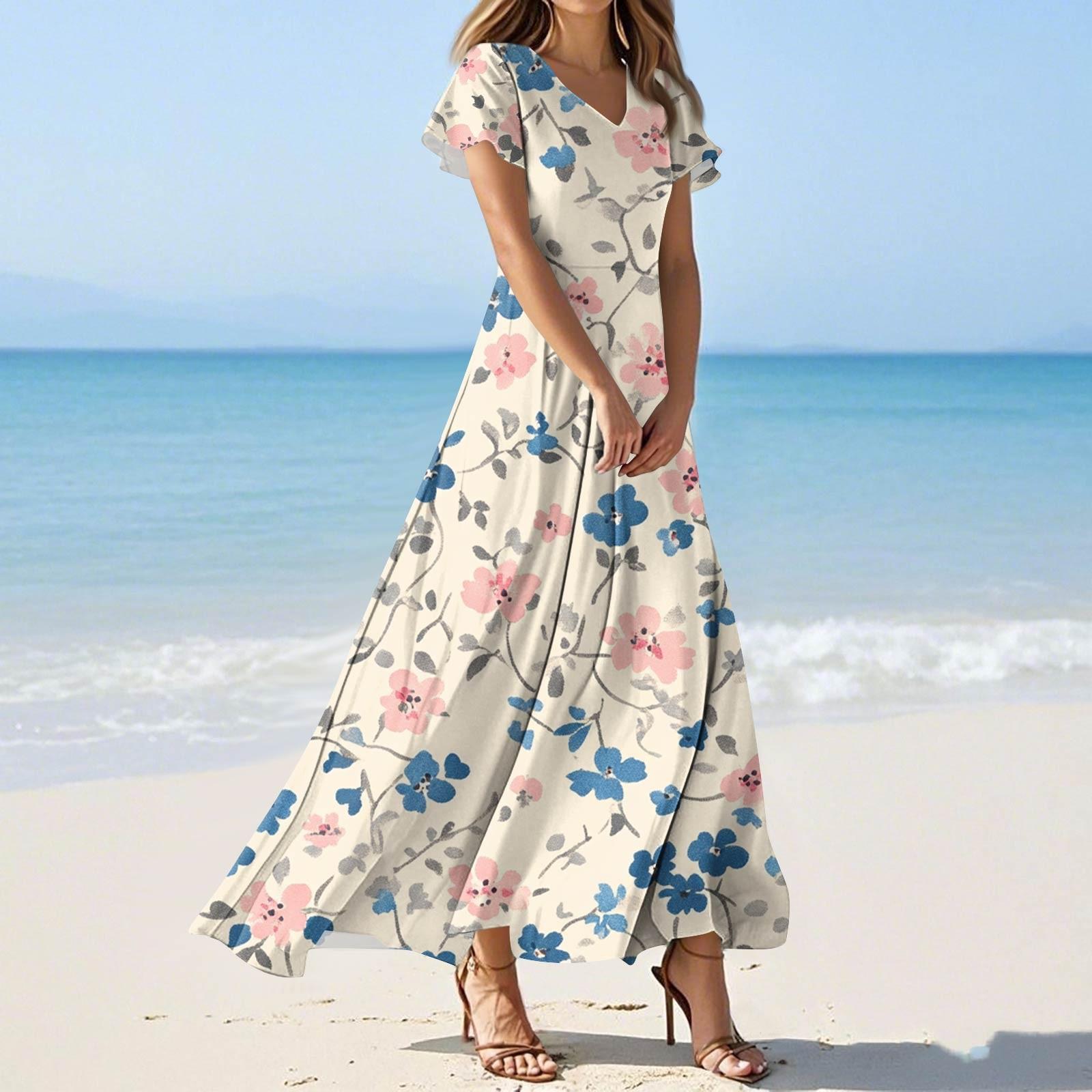 

Женские летние повседневные модные платья с принтом и короткими рукавами и V-образным вырезом XXL