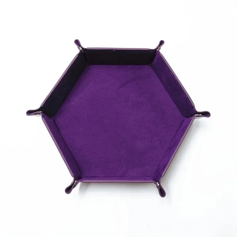 Dice Tray Hexagon  Rolling Holder Folding PU Leather  Trays For Dice Games Like RPG, DND And Other Table Games